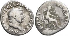 Roman Imperial Vitellius, 69. Denarius (Silver, 19 mm, 2.94 g, 5 h), Rome, circa late April–20 December 69. A VITELLIVS GERM IMP AVG TR P Laureate head of Vitellius to right. Rev. PONT MAXIM Vesta sea