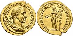 Roman Imperial Trajan Decius, 249-251. Aureus (Gold, 20 mm, 4.56 g, 6 h), Rome, 249. IMP TRAIANVS DECIVS AVG Laureate, draped and cuirassed bust of Trajan Decius to right, seen from behind. Rev. GENIV