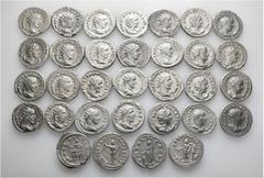 Group Lots A lot containing 32 silver coins. Including: Antoniniani of Gordian III (12), Philip I (5), Otacilia Severa (2), Philip II (1), Trajan Decius (7), Herennia Etruscilla (3), Herennius Etruscu