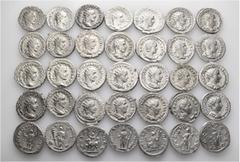Group Lots A lot containing 35 silver coins. Including: Antoniniani of Gordian III (13), Philip I (8), Philip II (2), Trajan Decius (10), Herennia Etruscilla (2). Very fine to extremely fine. LOT SOLD