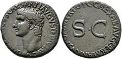 Roman Imperial Germanicus, died 19. As (Copper, 26 mm, 10.91 g, 7 h), Rome, struck under Caligula, 37-38. GERMANICVS CAESAR•TI AVGVST F DIVI AVG N Bare head of Germanicus to left. Rev. C•CAESAR•AVG•GE