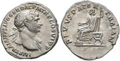 Roman Imperial Trajan, 98-117. Denarius (Silver, 19 mm, 3.39 g, 5 h), Rome, 112-113. IMP TRAIANVS AVG GER DAC P M TR P COS VI P P Laureate head of Trajan to right, with slight drapery on his left shou