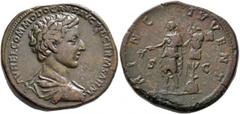 Roman Imperial Commodus, as Caesar, 166-177. Sestertius (Orichalcum, 32 mm, 30.08 g, 12 h), Rome, 172-173. L•AVREL COMMODO CAES AVG FIL GERM SARM Bare-headed, draped and cuirassed bust of Commodus to 