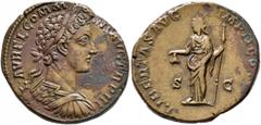 Roman Imperial Commodus, 177-192. Sestertius (Orichalcum, 30 mm, 19.98 g, 6 h), Rome, 178. L AVREL COMMODVS AVG TR P III Laureate and cuirassed bust of Commodus to right, seen from behind. Rev. LIBERT