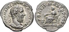 Roman Imperial Macrinus, 217-218. Denarius (Silver, 20 mm, 3.66 g, 12 h), Rome, summer 217-early 218. IMP C M OPEL SEV MACRINVS AVG Laureate and cuirassed bust of Macrinus to right. Rev. PONTIF MAX TR