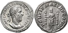 Roman Imperial Macrinus, 217-218. Denarius (Silver, 20 mm, 3.52 g, 6 h), Rome, summer 217-early 218. IMP C M OPEL SEV MACRINVS AVG Laureate and cuirassed bust of Macrinus to right. Rev. PONTIF MAX TR 
