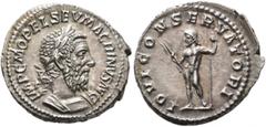 Roman Imperial Macrinus, 217-218. Denarius (Silver, 20 mm, 3.34 g, 6 h), Rome, summer 217-early 218. IMP C M OPEL SEV MACRINVS AVG Laureate and cuirassed bust of Macrinus to right. Rev. IOVI CONSERVAT
