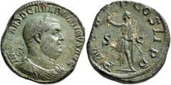 Roman Imperial Balbinus, 238. Sestertius (Orichalcum, 30 mm, 23.69 g, 11 h), Rome. IMP CAES D CAEL BALBINVS AVG Laureate, draped and cuirassed bust of Balbinus to right. Rev. P M TR P COS II P P / S -