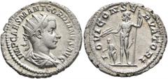 Roman Imperial Gordian III, 238-244. Antoninianus (Silver, 23 mm, 4.38 g, 1 h), Rome, 238. IMP CAES M ANT GORDIANVS AVG Radiate, draped and cuirassed bust of Gordian III to right, seen from behind. Re