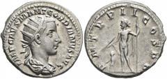 Roman Imperial Gordian III, 238-244. Antoninianus (Silver, 21 mm, 4.56 g, 12 h), Rome, 238-239. IMP CAES M ANT GORDIANVS AVG Radiate, draped and cuirassed bust of Gordian III to right, seen from behin