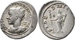 Roman Imperial Gordian III, 238-244. Antoninianus (Silver, 22 mm, 4.39 g, 5 h), Antiochia, 239-240. IMP CAE[S M A]NT GORDIANVS AVG Radiate, draped and cuirassed bust of Gordian III to left. Rev. FIDES