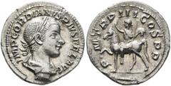 Roman Imperial Gordian III, 238-244. Denarius (Silver, 19 mm, 2.57 g, 12 h), Rome, 240. IMP GORDIANVS PIVS FEL AVG Laureate, draped and cuirassed bust of Gordian III to right, seen from behind. Rev. P