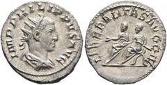 Roman Imperial Philip II, 247-249. Antoninianus (Silver, 22 mm, 3.84 g, 12 h), Rome, 248-249. IMP PHILIPPVS AVG Radiate, draped and cuirassed bust of Philip II to right, seen from behind. Rev. LIBERAL