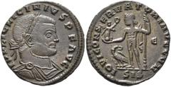 Roman Imperial Licinius I, 308-324. Follis (Bronze, 21 mm, 3.41 g, 12 h), Siscia, early 313. IMP LIC LICINIVS P F AVG Laureate and cuirassed bust of Licinius I to right. Rev. IOVI CONSERVATORI AVGG NN