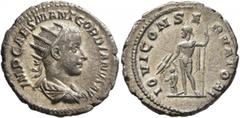 Roman Imperial Gordian III, 238-244. Antoninianus (Silver, 22 mm, 3.25 g, 6 h), Rome, 238. IMP CAES M ANT GORDIANVS AVG Radiate, draped and cuirassed bust of Gordian III to right, seen from behind. Re