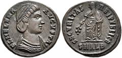 Roman Imperial Helena, Augusta, 324-328/30. Follis (Bronze, 19 mm, 3.40 g, 11 h), Alexandria, 325-326. FL HELENA AVGVSTA Diademed and draped bust of Helena to right. Rev. SECVRITAS REI PVBLICE / SMALB