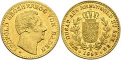 Germany GERMANY. Baden. Karl Leopold Friedrich, 1830-1852. Dukat 1852 (Gold, 20 mm, 3.67 g, 12 h), Karlsruhe. LEOPOLD GROSHERZOG VON BADEN Head of Leopold to right, star below. Rev. EIN DUCAT AUS RHEI