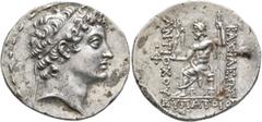 Greek SELEUKID KINGS OF SYRIA. Antiochos V Eupator, 164-162 BC. Tetradrachm (Silver, 30 mm, 16.39 g, 12 h), Antiochia on the Orontes. Diademed head of Antiochos V to right. Rev. BAΣIΛEΩΣ - ANTIOΧOY - 