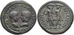 Roman Provincial THRACE. Mesembria. Gordian III, with Tranquillina, 238-244. Tetrassarion (Bronze, 27 mm, 13.95 g, 7 h). AYT K M ANT ΓOPΔIANOC AYΓ CEB / TPANKYΛΛINΑ Laureate, draped and cuirassed bust
