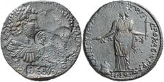 Roman Provincial CARIA. Stratonicaea. Caracalla, with Geta as Caesar, 198-217. Hexassarion (Bronze, 33 mm, 23.19 g, 7 h). ΑΥ ΚΑΙ [Μ] ΑΥ[...] KΑ ΠΟ CЄO (?) ΓЄ[ΤAC ...] Laureate, draped and cuirassed bu