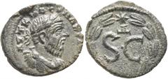 Roman Provincial SYRIA, Seleucis and Pieria. Antioch. Macrinus, 217-218. Assarion (Bronze, 19 mm, 3.00 g, 12 h). AYT K M O CЄ MAKPINO[C CЄ] Laureate, draped and cuirassed bust of Macrinus to right. Re