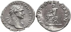 Roman Imperial Trajan, 98-117. Denarius (Silver, 19 mm, 3.25 g, 6 h), Rome, 112-113. IMP TRAIANVS AVG GER DAC P M TR P COS VI P P Laureate head of Trajan to right, with slight drapery on his left shou
