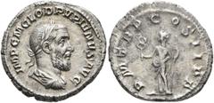 Roman Imperial Pupienus, 238. Denarius (Silver, 20 mm, 3.16 g, 6 h), Rome, circa April-June 238. IMP C M CLOD PVPIENVS AVG Laureate, draped and cuirassed bust of Pupienus to right, seen from behind. R