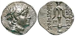 Greek Coins Seleukid Kingdom. Demetrios II Nikator. First reign, 146-138 B.C. AR drachm (17 mm, 4.19 g, 12 h). Seleukeia in Pieria(?). Diademed head of Demetrios II right / [ΒΑΣ]ΙΛΕ[ΩΣ Δ]ΗΜΗΤΡΙΟΥ ΝΙΚΑ