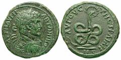 Roman Provincial Coins Thrace, Augusta Traiana. Caracalla. A.D. 198-217. Æ (31 mm, 16.96 g, 6 h). AVT M AVPH ANTΩNINO[C], laureate and cuirassed bust of Caracalla right, with aegis on backplate / AVΓO