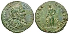 Roman Provincial Coins Thrace, Pautalia. Caracalla. A.D. 198-217. Æ (30 mm, 18.53 g, 1 h). Laureate and cuirassed bust of Caracalla right / Apollo Iatrus standing slightly left, leaning on serpent-ent