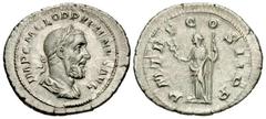 Roman Imperial Coins Pupienus. A.D. 238. AR denarius (22 mm, 2.91 g, 6 h). Rome. IMP C M CLOD PVPIENVS AVG, laureate, draped and cuirassed bust of Pupienus right / P M T R P CO S II P P, Felicitas sta