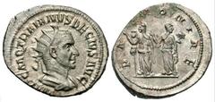 Roman Imperial Coins Trajan Decius. A.D. 249-251. AR antoninianus (23 mm, 4.28 g, 7 h). Rome, A.D. 250. IMP C M Q TRAIANVS DECIVS AVG, radiate, draped and cuirassed bust of Trajan Decius right / PA-[N