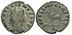 Roman Imperial Coins Gallienus. A.D. 253-268. Æ antoninianus (20 mm, 2.57 g, 6 h). 'Zoo' series. Rome, A.D. 267/8. IMP GALLIENVS AVG, radiate head of Gallienus right / APOLINI CONS AVGG, griffin stand