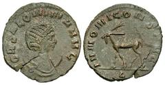 Roman Imperial Coins Salonina. Augusta, A.D. 254-268. Æ antonininanus (20 mm, 2.74 g, 11 h). 'Zoo' series. Rome, A.D. 267/8. COR SALONINA AVG, diademed and draped bust of Salonina right, resting on a 