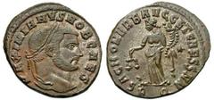 Roman Imperial Coins Galerius. As Caesar, A.D. 293-305. Æ follis (27 mm, 11.04 g, 11 h). Rome, A.D. 302/3. MAXIMIANVS NOB CAES, laureate head of Galerius right / SAC MON VRB AVGG ET CAESS NN, Moneta s