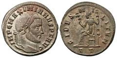 Roman Imperial Coins Galerius. A.D. 305-311. Æ follis (27 mm, 10.53 g, 12 h). Ticinum, A.D. 306. IMP C MAXIMIANVS P F AVG, laureate head of Galerius right / FIDES M-I-LITVM, Fides seated left, holding