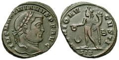 Roman Imperial Coins Galerius. A.D. 305-311. Æ follis (23 mm, 7.32 g, 6 h). Siscia, ca. A.D. 309/10. IMP MAXIMIANVS P F AVG, laureate head of Galerius right / GENIO AV-GVSTI, Genius standing facing, h