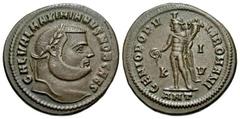 Roman Imperial Coins Galerius. As Caesar, A.D. 293-305. Æ follis (27 mm, 10.98 g, 12 h). Antioch, ca. A.D. 300/1. GAL VAL MAXIMIANVS NOB CAES, laureate head of Galerius right / GENIO POPV-LI ROMANI, G