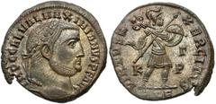 Roman Imperial Coins Galerius. A.D. 305-311. Æ follis (24 mm, 6.45 g, 11 h). Alexandria, A.D. 308-310. IMP C GAL VAL MAXIMIANVS P F AVG, laureate head of Galerius right / VIRTVS E-XERCITVS, Virtus adv