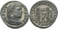 Roman Imperial Coins Licinius I. A.D. 308-324. Æ follis (19 mm, 3.07 g, 12 h). Siscia, A.D. 319/20. IMP LIC-INIVS AVG, laureate head of Licinius I right / VICT LAETAE PRINC PERP, two Victories standin