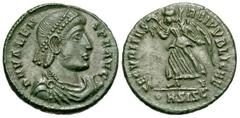 Roman Imperial Coins Valens. A.D. 364-378. Æ (18 mm, 2.74 g, 12 h). Siscia, A.D. 364-367. D N VALEN-S P F AVG, diademed, draped and cuirassed bust of Valens right / SECVRITAS REIPVBLICAE, Victory adva