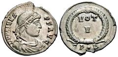Roman Imperial Coins Valens. A.D. 364-378. AR siliqua (19 mm, 1.95 g, 6 h). Constantinople, A.D. 364-367. D N VALENS P F AVG, diademed, draped and cuirassed bust of Valens right / VOT/V in two lines a