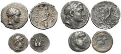 Group Lots [Greek]. Lot of four AR. Includes: Macedonian Kingdom. Alexander III. Hemidrachm. Imitation // Seleukid Kingdom. Antiochovs IV. Drachm // Seleukid Kingdom. Demetrios I. Drachm // Baktrian K