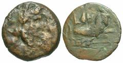 Roman Provincial Coins Egypt, Alexandria. Augustus. 27 B.C.-A.D. 14 Æ obol (18 mm, 3.90 g, 12 h). RY 38 (A.D. 8/9). Laureate head of Augustus right / Capricorn right; above, date (L ΛH). Köln -; Datta