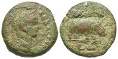 Roman Provincial Coins Egypt, Alexandria. Claudius. A.D. 41-54. Æ diobol (20 mm, 5.35 g, 12 h). RY 4 (A.D. 43/4). Laureate head of Claudius right / Hippopotamus standing right; in exergue, date (L Δ).