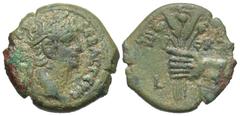 Roman Provincial Coins Egypt, Alexandria. Claudius. A.D. 41-54. Æ diobol (19 mm, 4.88 g, 12 h). RY 10 (A.D. 49/50). Laureate head of Claudius right / Hand holding bundle of grain ears and poppies; acr