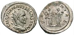 Roman Imperial Coins Trajan Decius. A.D. 249-251. AR antoninianus (23 mm, 4.28 g, 7 h). Rome, A.D. 250. IMP C M Q TRAIANVS DECIVS AVG, radiate, draped and cuirassed bust of Trajan Decius right / PA-[N