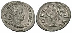 Roman Imperial Coins Trebonianus Gallus. A.D. 251-253. AR antoninianus (21 mm, 3.40 g, 12 h). Antioch. IMP C C VIB TREB GALLVS P F AVG, radiate and cuirassed bust of Trebonianus Gallus right; below bu