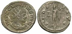 Roman Imperial Coins Claudius II Gothicus. A.D. 268-270. Æ antonininanus (20 mm, 3.31 g, 10 h). Antioch, A.D. 268/9. IMP C CLAVDIVS AVG, radiate, draped and cuirassed bust of Claudius II right / FIDЄ-