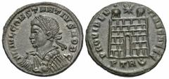 Roman Imperial Coins Constantius II. As Caesar, A.D. 324-337. Æ follis (18 mm, 2.97 g, 5 h). Treveri, A.D. 326. FL IVL CONSTANTIVS NOB C, laureate, draped and cuirassed bust of Constantius II left / P